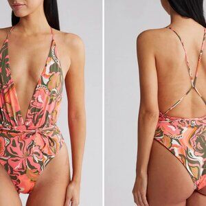 Maaji twister Safari Plunge Reversible One-Piece Swimsuit large new
